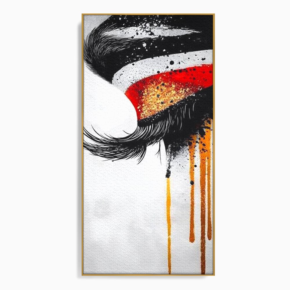 Tablou canvas cu tablou canvas cu ochi stilizat, in rama de aluminiu auriu